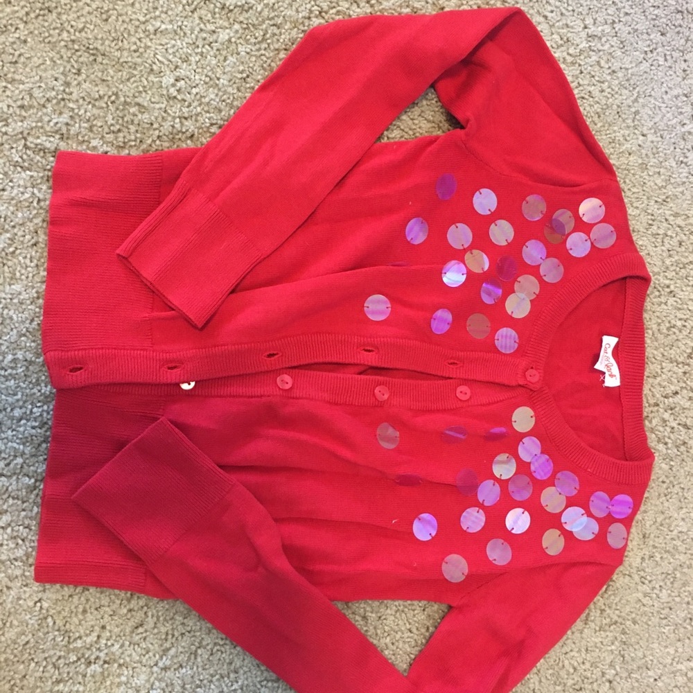 Girls red clear sequin cardigan